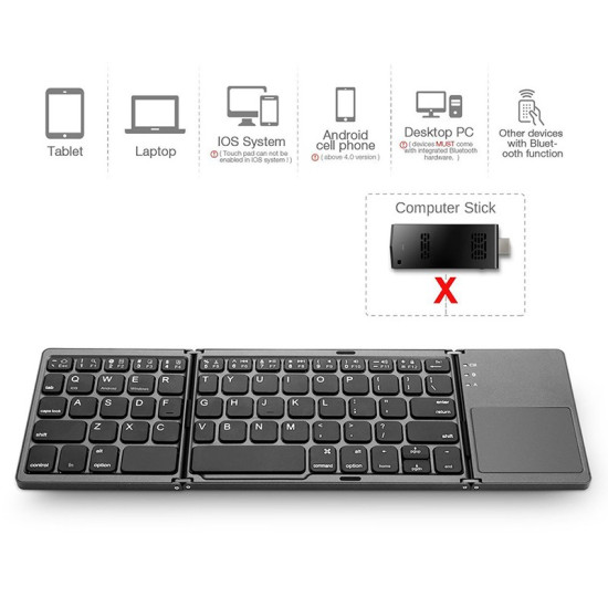 B033 Foldable Bluetooth Keyboard with Touchpad (Black)