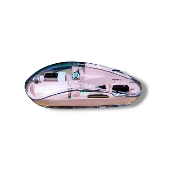 M9 Transparent Wireless USB + Bluetooth Rechargeable Mouse (Pink)