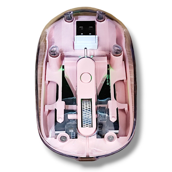 M9 Transparent Wireless USB + Bluetooth Rechargeable Mouse (Pink)