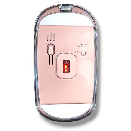 M9 Transparent Wireless USB + Bluetooth Rechargeable Mouse (Pink)